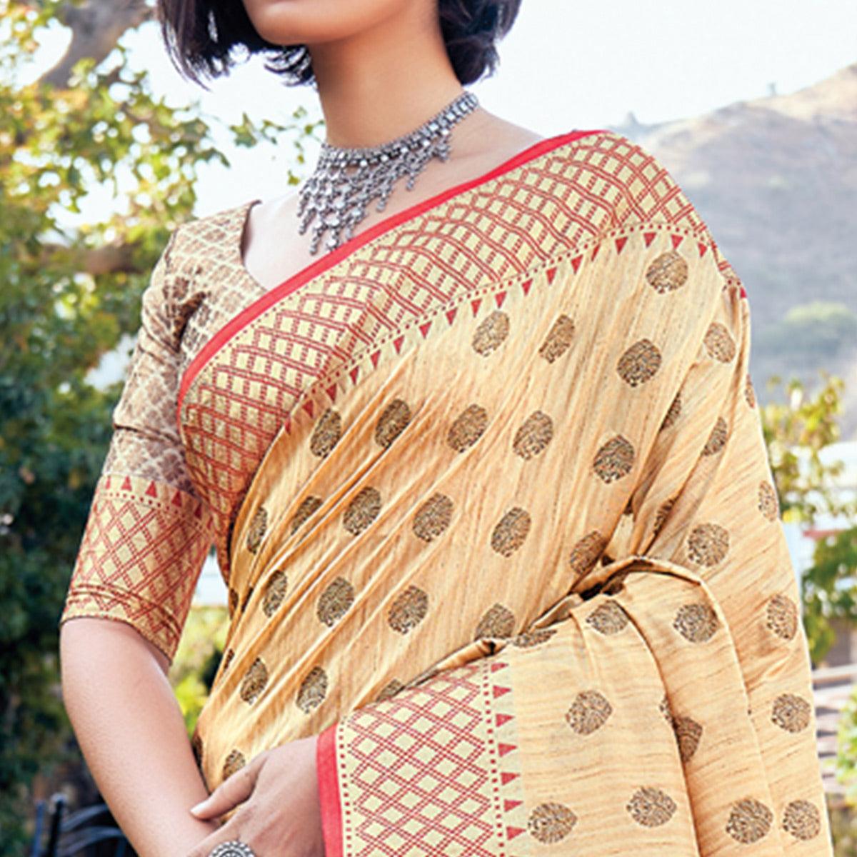 Cream Festive Wear Woven Banarasi Silk Saree