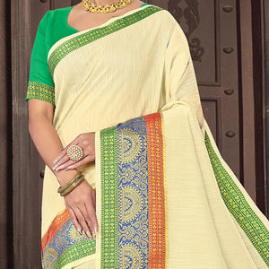 Cream Festive Wear Woven Cotton Handloom Saree