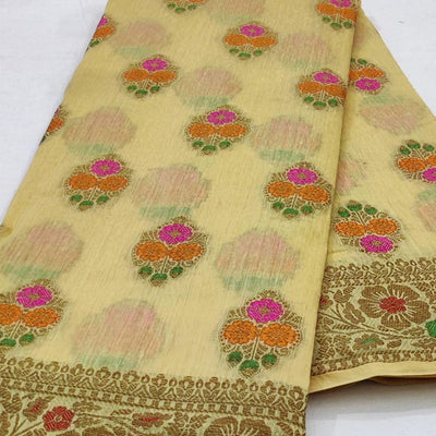 Cream Festive Wear Woven Cotton Saree With Meena Butta Pallu