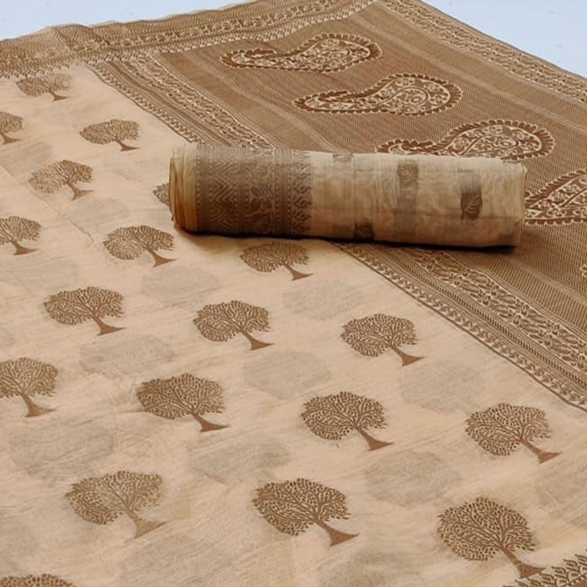 Cream Festive Wear Woven Designer Jacquard Border Soft Organza Saree
