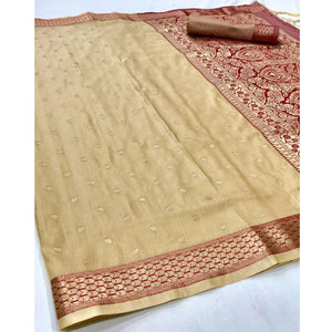 Cream Festive Wear Woven Handloom Silk Saree