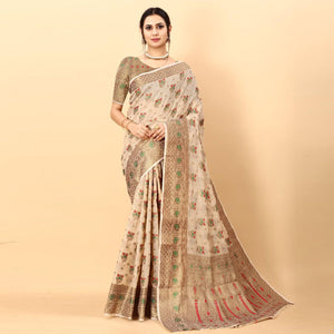 Cream Festive Wear Woven Heavy Cotton Saree