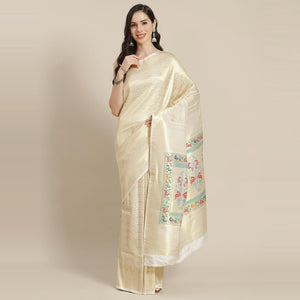 Cream Festive Wear Woven Kanjivaram Silk Saree