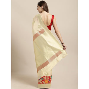 Cream Festive Wear Woven Kanjivaram Silk Saree