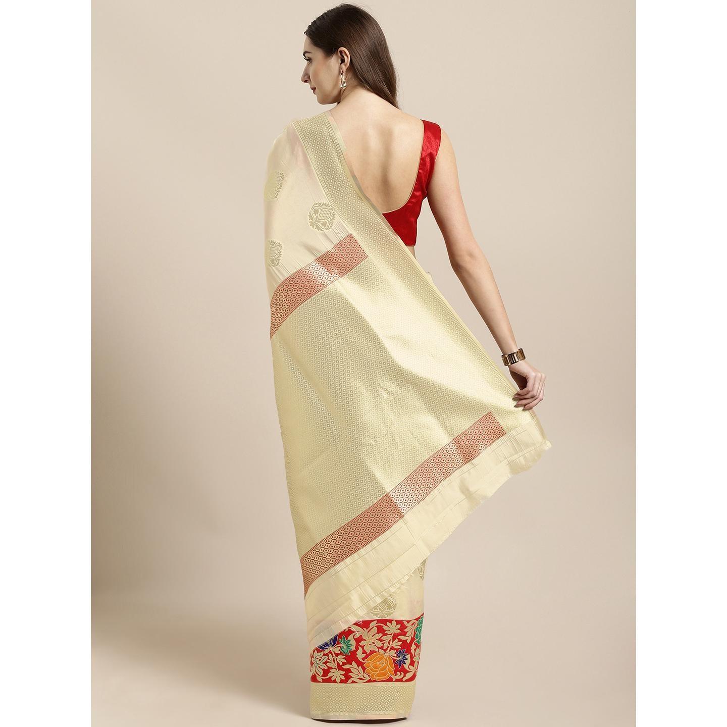 Cream Festive Wear Woven Kanjivaram Silk Saree