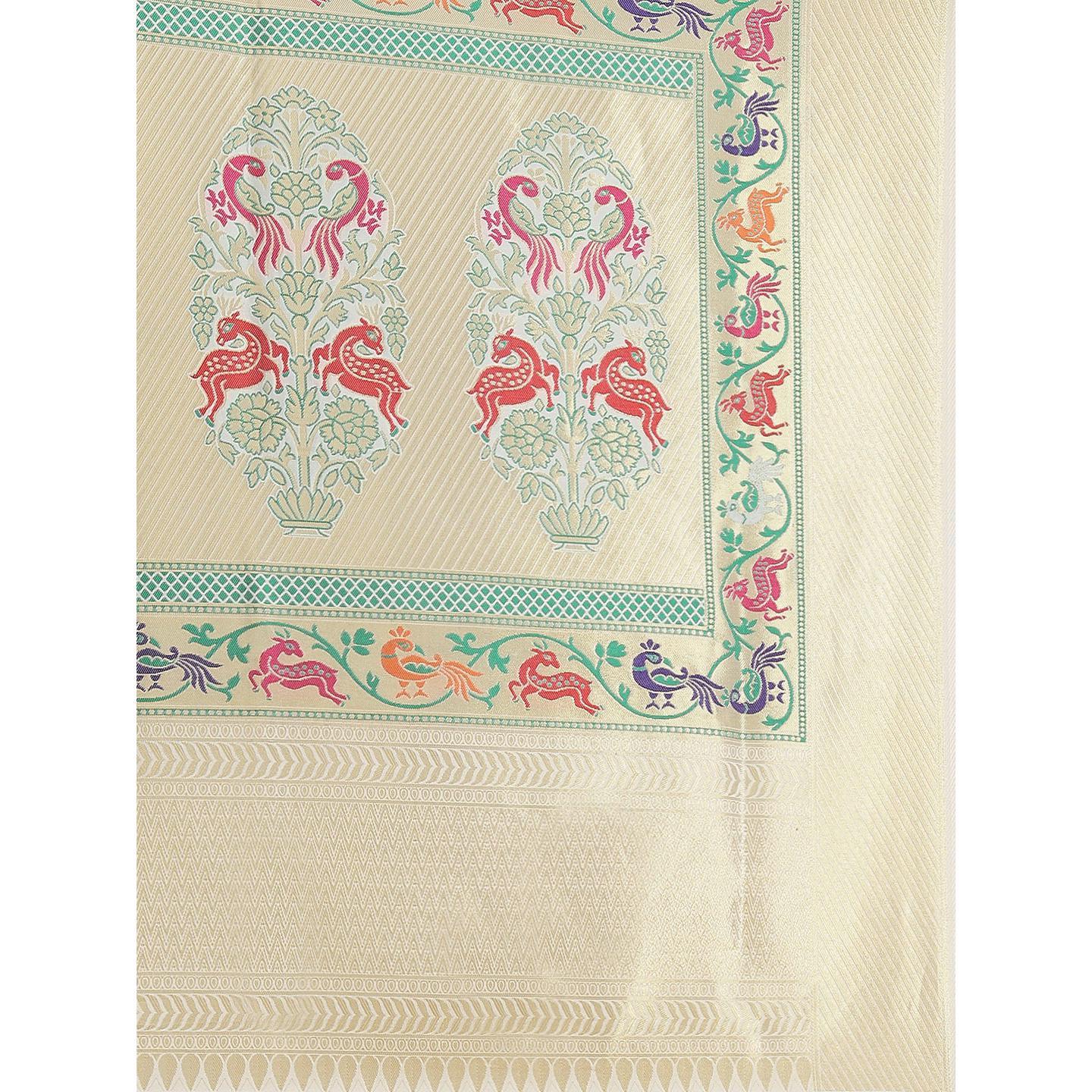 Cream Festive Wear Woven Kanjivaram Silk Saree