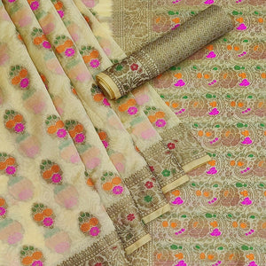 Cream Festive Wear Woven Organza Saree