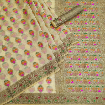 Cream Festive Wear Woven Organza Saree