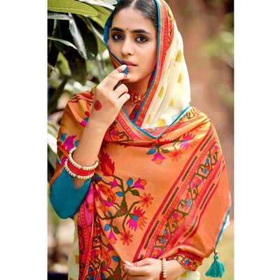 Cream Festive Wear Woven Paithani Silk Brasso Saree