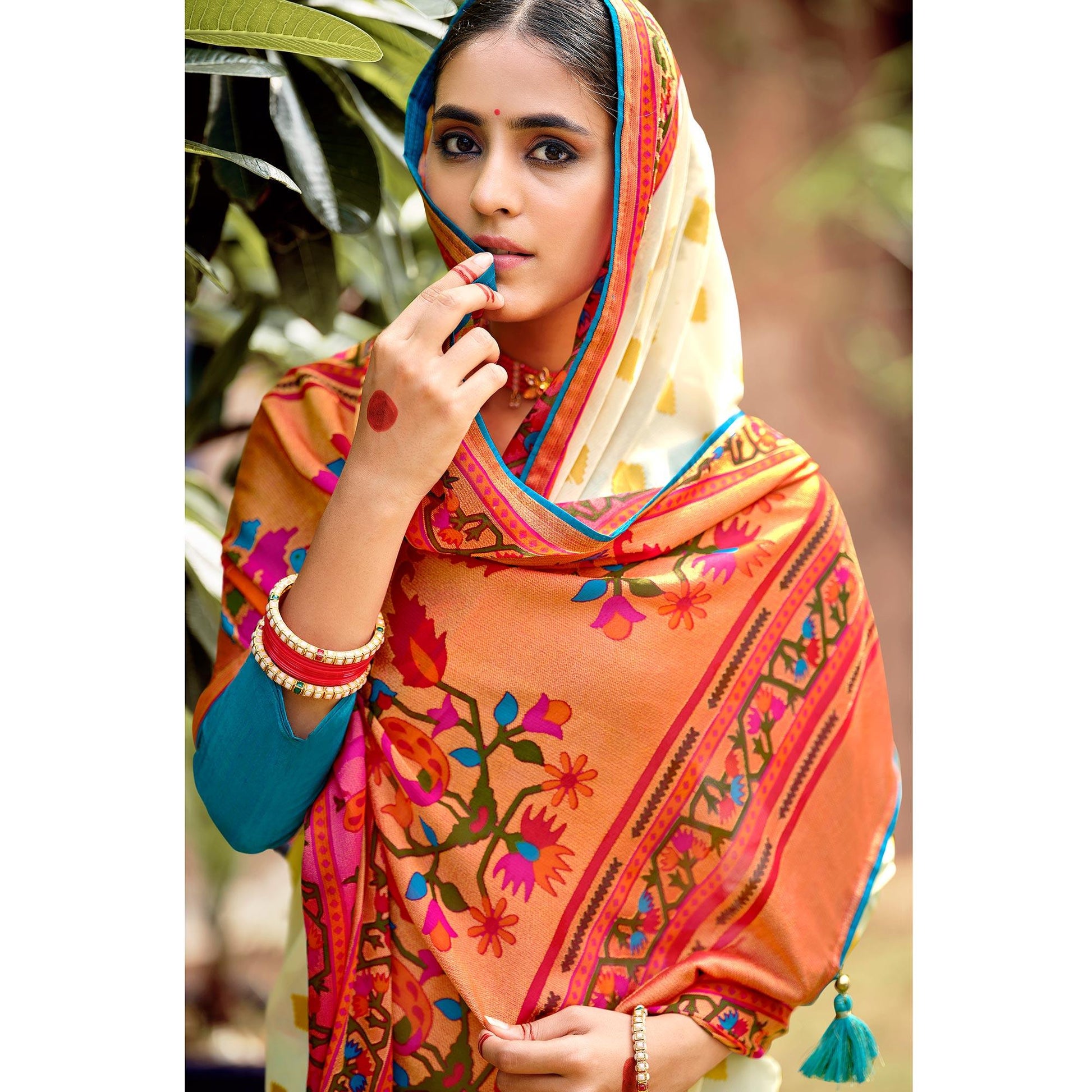 Cream Festive Wear Woven Paithani Silk Brasso Saree