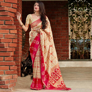 Cream Festive Wear Woven Soft Banarasi Silk Saree