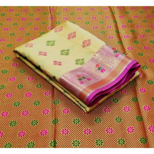 Cream Festive Wear Woven Soft Banarasi Silk Saree