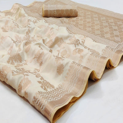 Cream Festive Wear Zari Woven Art Silk Saree