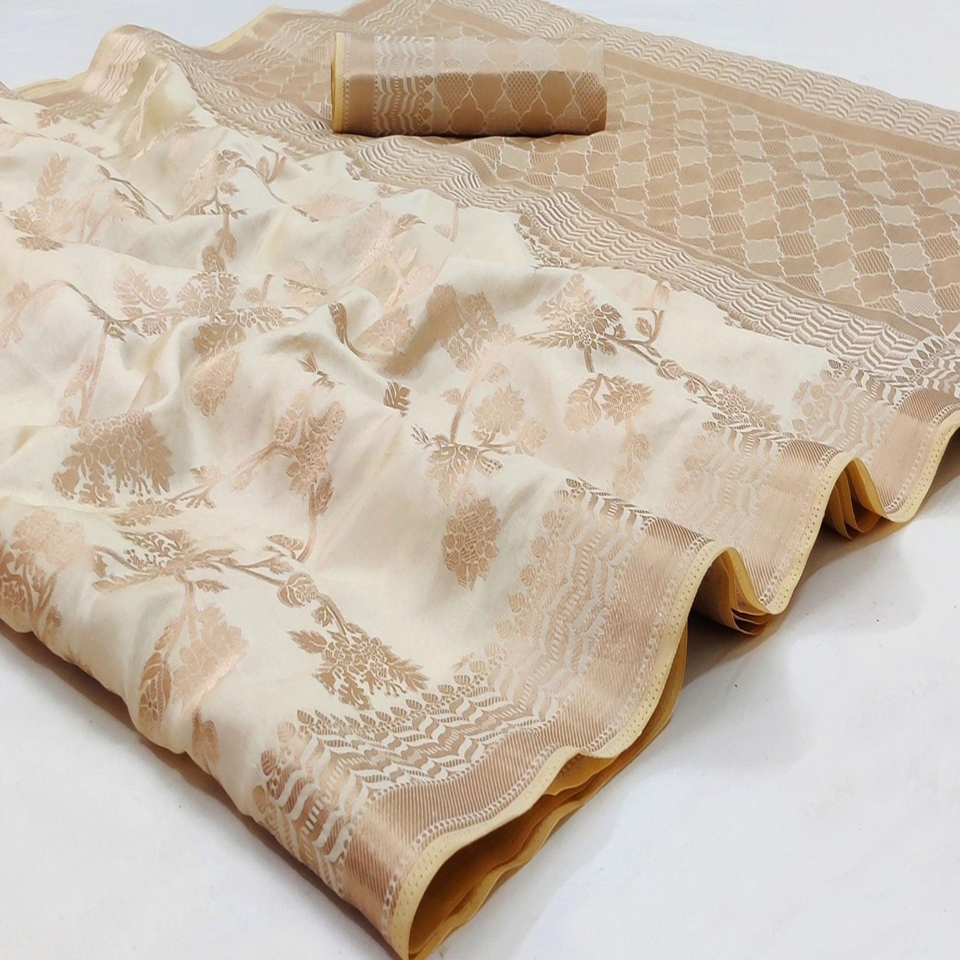 Cream Festive Wear Zari Woven Art Silk Saree