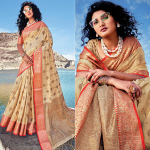 Cream Festive Wear Zari Woven Banarasi Silk Saree