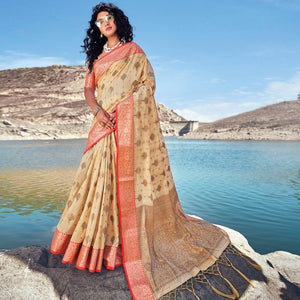 Cream Festive Wear Zari Woven Banarasi Silk Saree