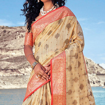 Cream Festive Wear Zari Woven Banarasi Silk Saree