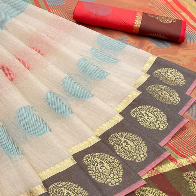 Cream Festive Wear Zari Woven Soft Cotton Silk Saree