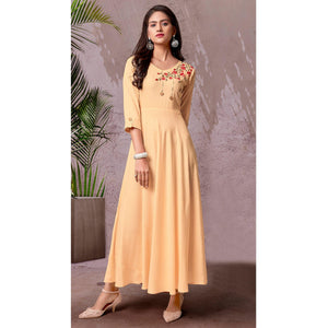 Cream Floral Embroidered Rayon Gown