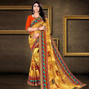 Cream Floral Printed Georgette Saree