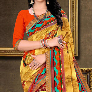 Cream Floral Printed Georgette Saree