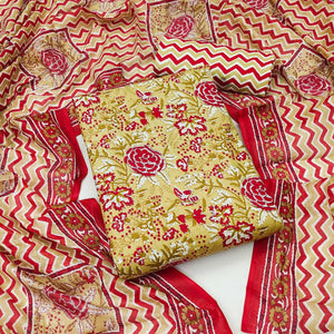 Cream Floral Printed Pure Cotton Dress Material