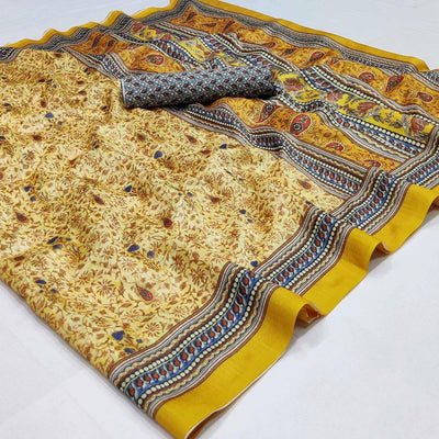 Cream Floral Printed Pure Cotton Saree