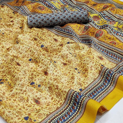 Cream Floral Printed Pure Cotton Saree