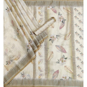 Cream Floral Printed Pure Cotton Saree