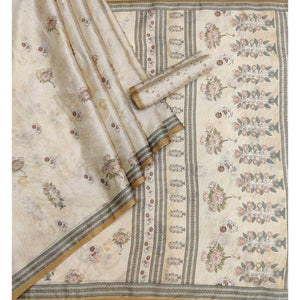 Cream Floral Printed Pure Cotton Saree