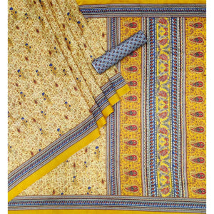 Cream Floral Printed Pure Cotton Saree