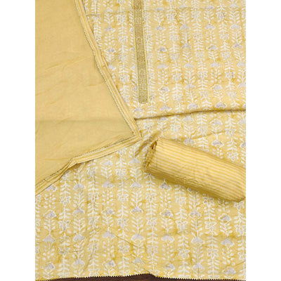 Cream Floral Printed With Embroidery Muslin Dress Material