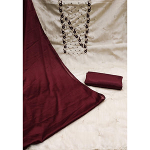 Cream Floral Sequins Embroidered Art Silk Dress Material