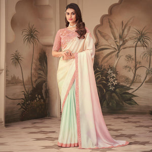 Cream Floral Sequins Embroidered Art Silk Saree