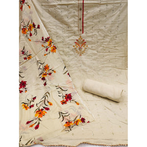 Cream Floral Sequins Embroidered Pure Cotton Dress Material