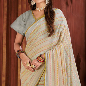 Cream Foil Printed Georgette Saree