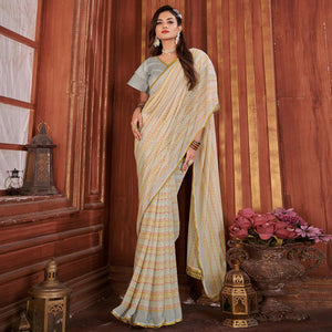 Cream Foil Printed Georgette Saree
