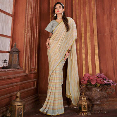 Cream Foil Printed Georgette Saree