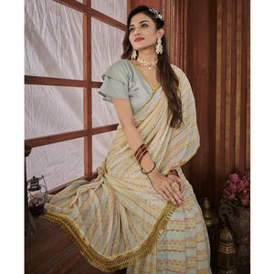 Cream Foil Printed Georgette Saree