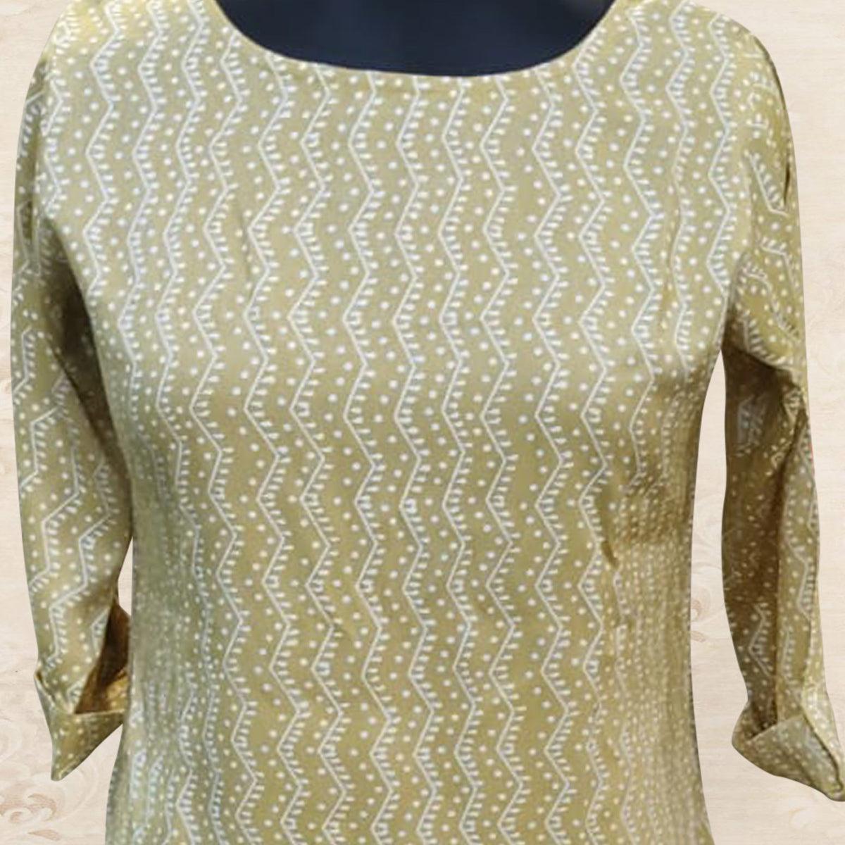 Cream Geometric Printed Rayon Top