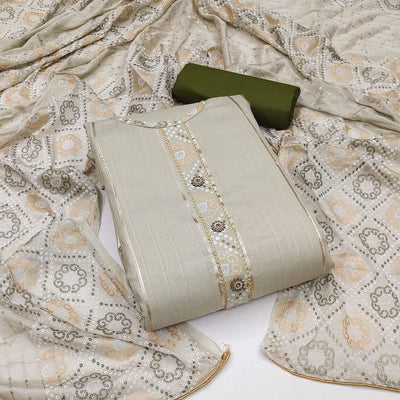 Cream Gotta Patti With Bandhani Printed Pure Cotton Dress Material