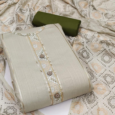 Cream Gotta Patti With Bandhani Printed Pure Cotton Dress Material