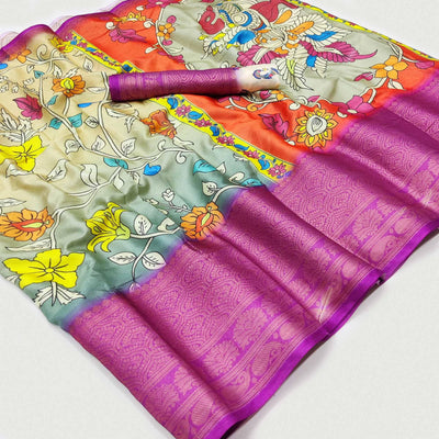 Cream-Grey Digital Printed Khaadi Saree