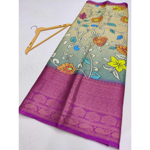 Cream-Grey Digital Printed Khaadi Saree