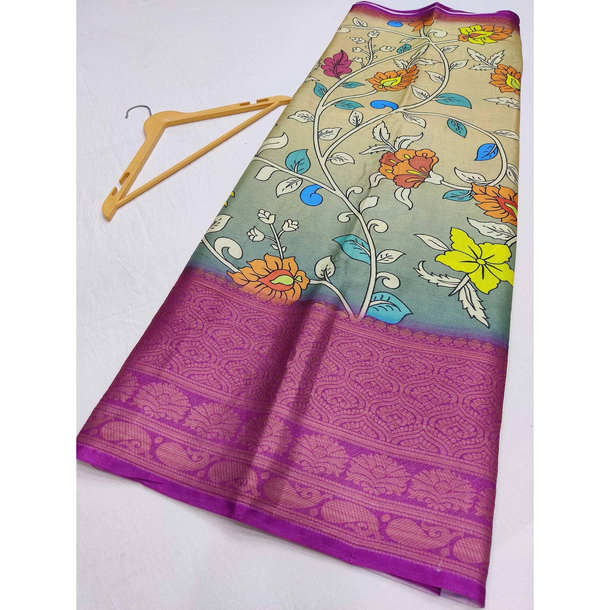 Cream-Grey Digital Printed Khaadi Saree