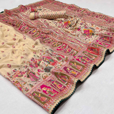 Cream Kalamkari Woven Chanderi Saree