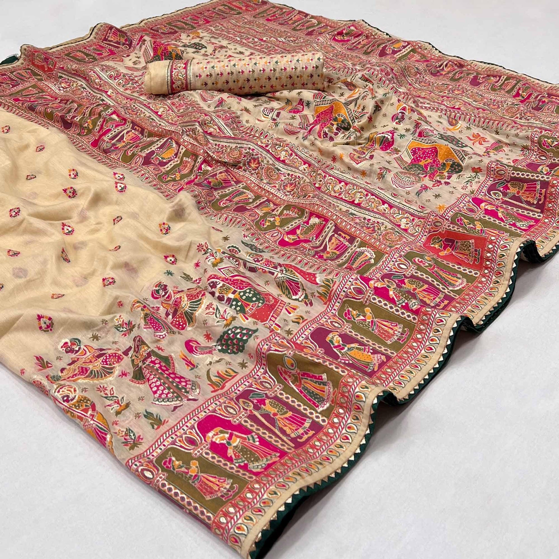 Cream Kalamkari Woven Chanderi Saree