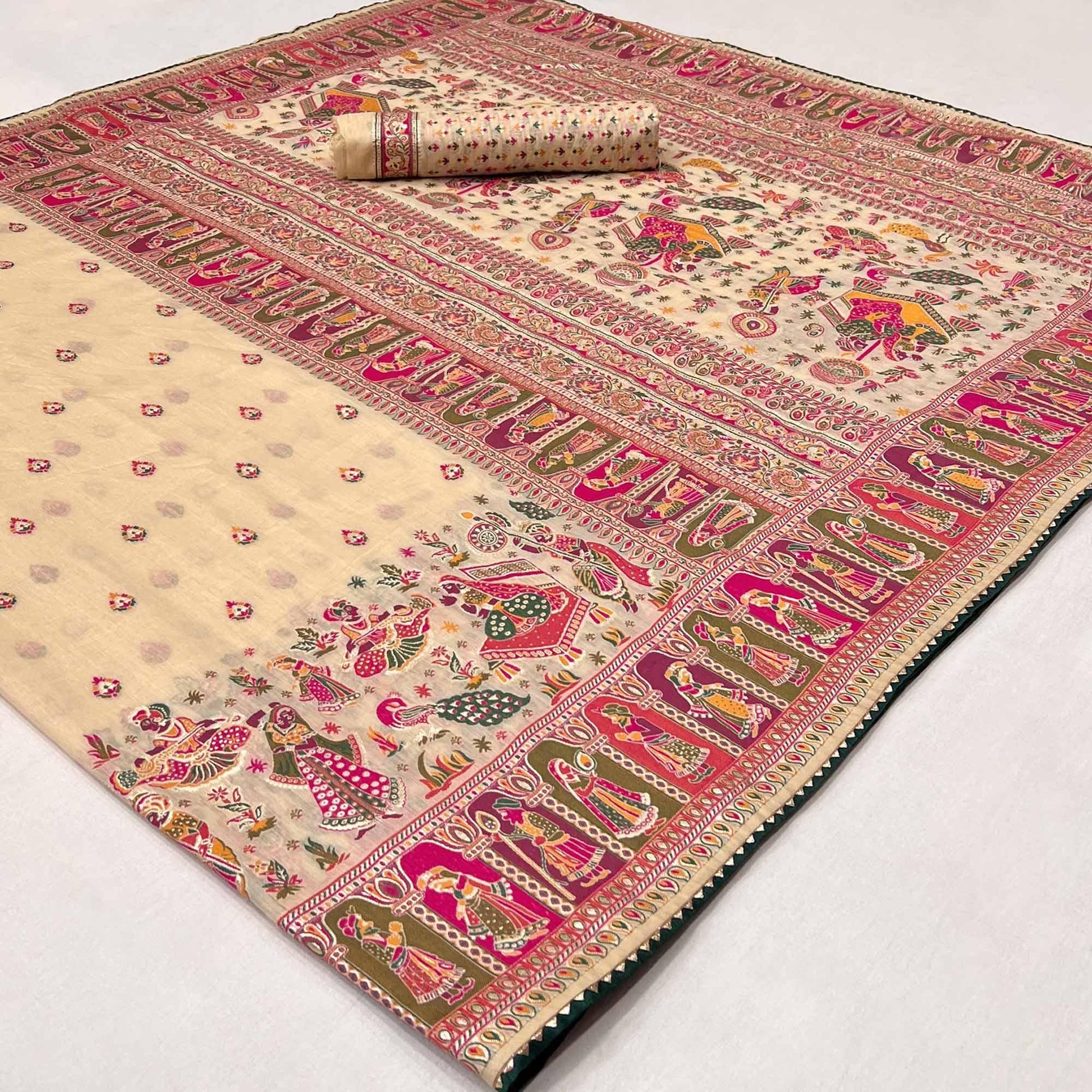 Cream Kalamkari Woven Chanderi Saree