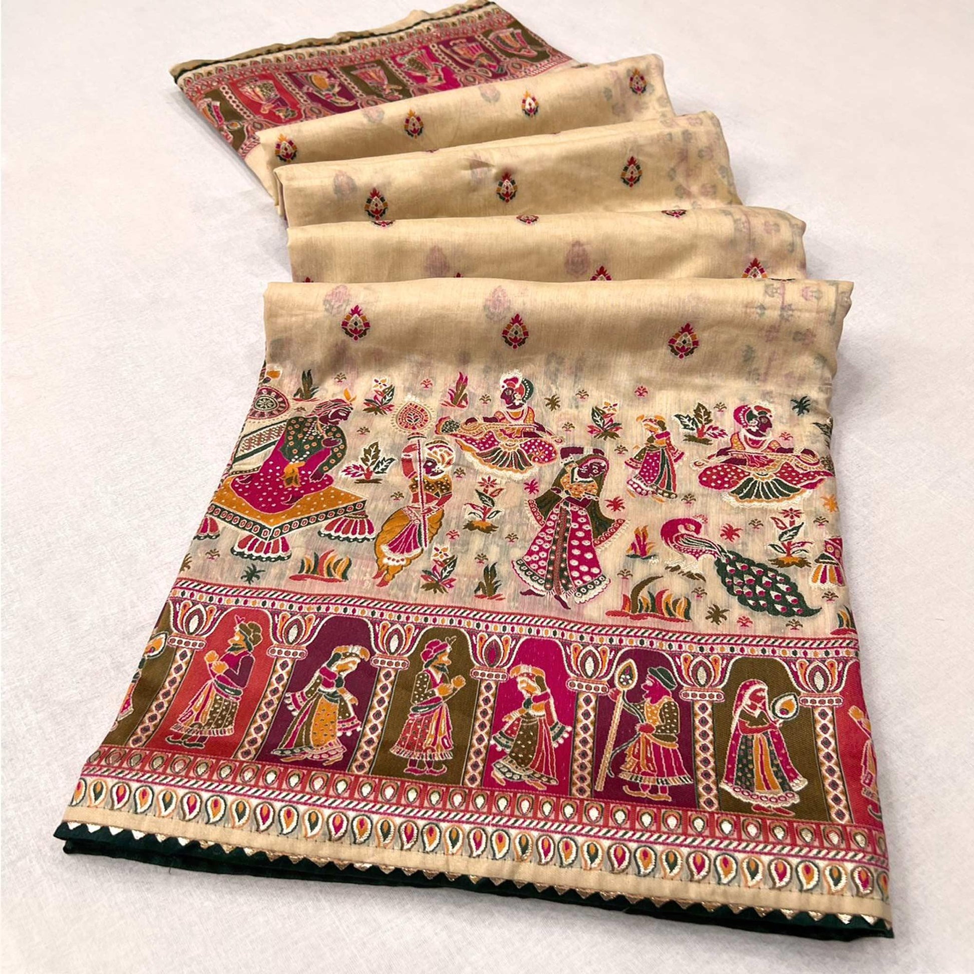 Cream Kalamkari Woven Chanderi Saree