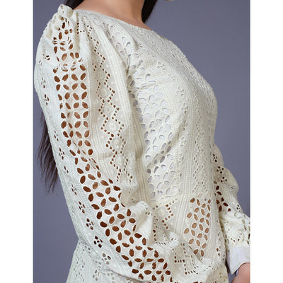 Cream Lucknowi Chikankari Work Rayon Western Dress